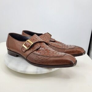 Belvedere Josh Men 13 Genuine Ostrich Leather Single Monk Strap Split Toe Shoes